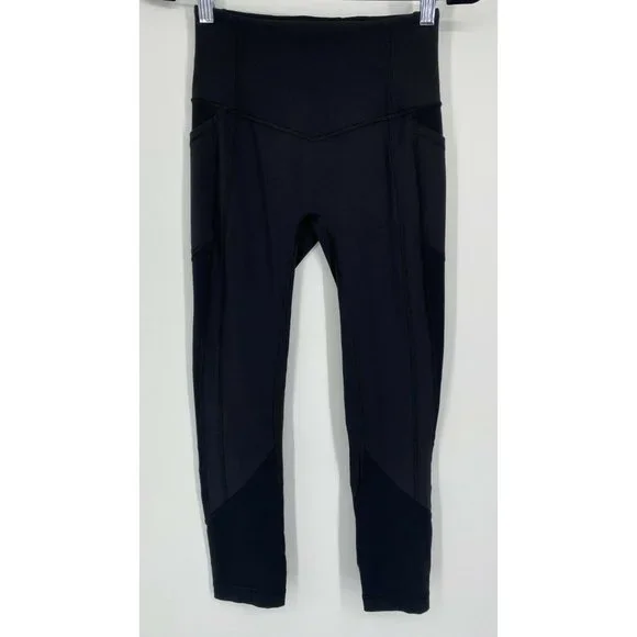 Lululemon All The Right Places Yoga Leggings Size 4 Mid Rise Stretch Crop Black - Picture 1 of 10